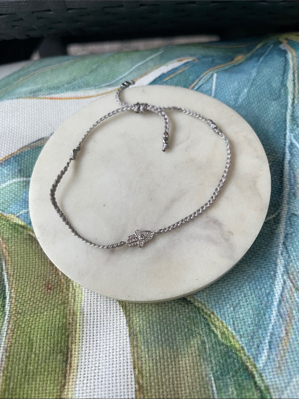 Gray Braided Cord Bracelet with Silver Hamsa Charm 🪬